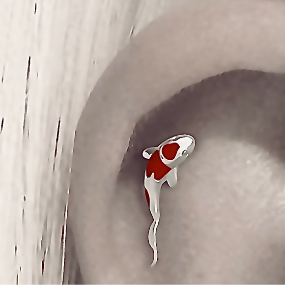 Koi Fish~ Nishikigoi Spotted Brocaded Curved Carp Japanese Lily Pond 925 Barbell - Picture 5 of 7